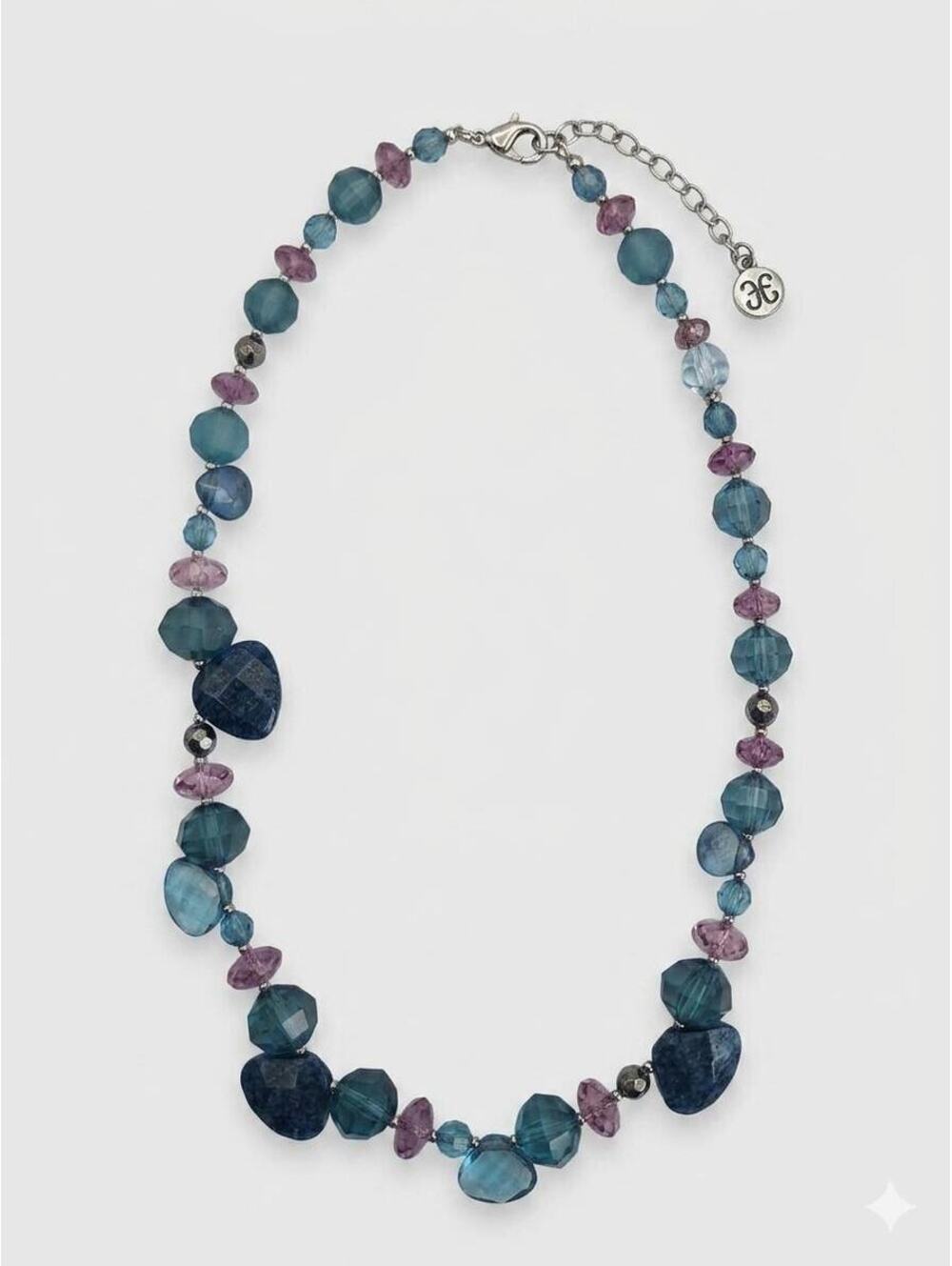 Blue Lapis Statement Necklace Faceted Purple Crystal Beaded Boho Jewelry Gift